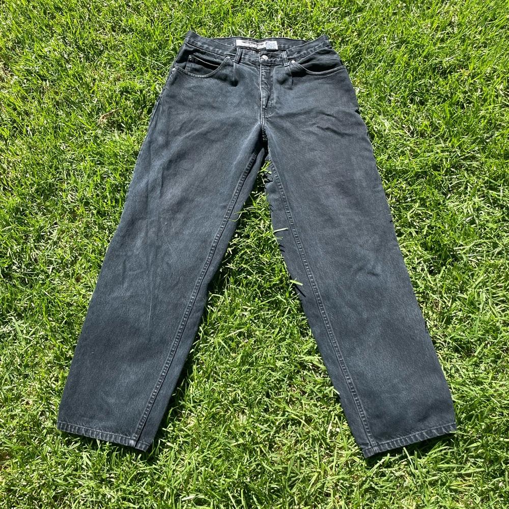 90s Y2k Vintage Anchor Blue Pleated Baggy Jeans Wide Huge Skate Streetwear 34x32